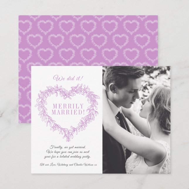 Carte Merrily marié violet mistletoe coeur Noël (Devant / Derrière)