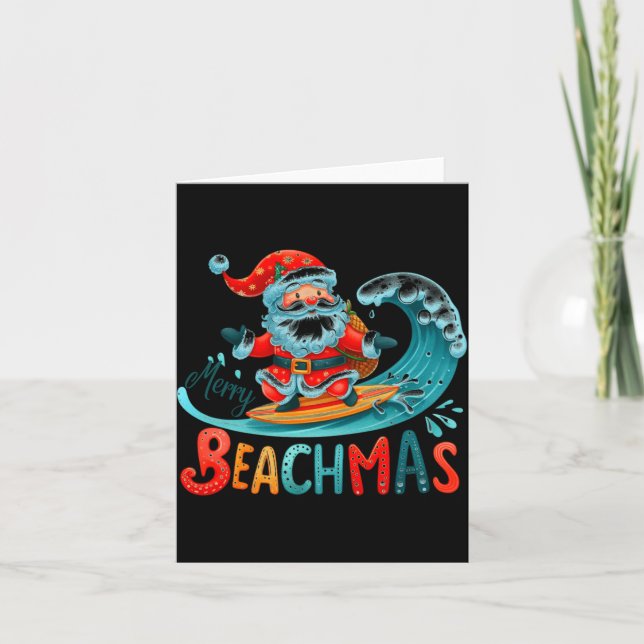 Carte Merry Beachmas Santa Surfing Retro Design  (Devant)