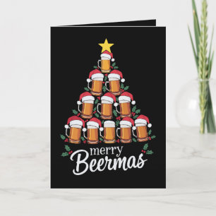 Carte Merry Beermas Tasse à Bière Sapin de Noël Chapeau 