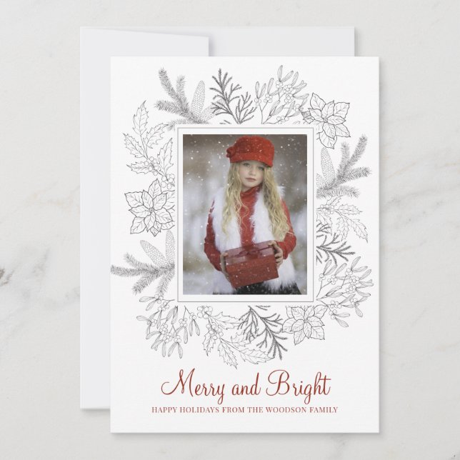 Carte Merry Bright Photo Fille de vacances en Rouge Neig (Devant)