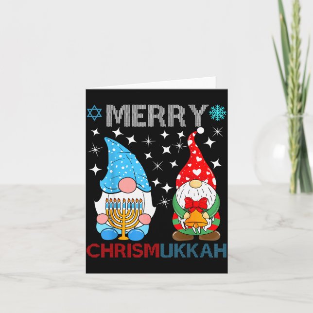 Carte Merry Chrismukkah Funny Gnomes Christmas And Hanuk (Devant)