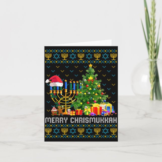 Carte Merry Chrismukkah Happy Hanukkah Ugly Sweater Fami (Devant)