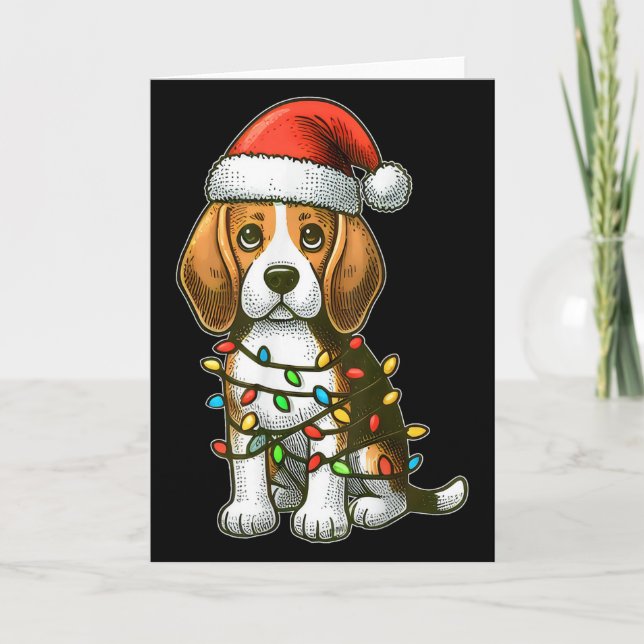Carte Merry Christmas Beagle Santa Christmas Lights Dog  (Devant)