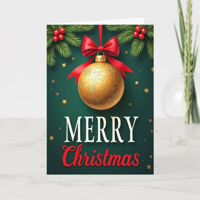 Carte Merry Christmas Card With Gold Ornament (Devant)