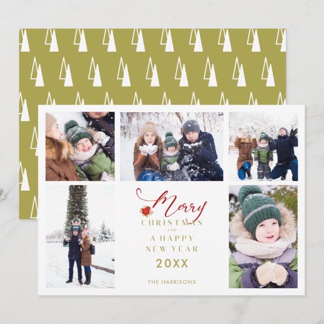 Carte Merry Christmas Chic Trendy Collage 5 Photos (Devant / Derrière)