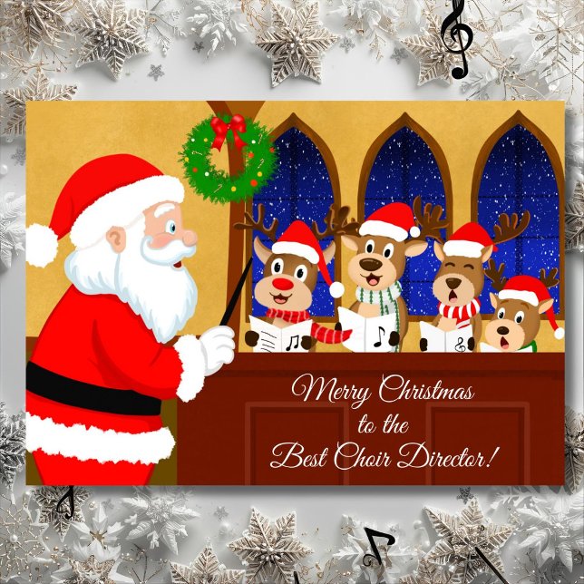 Carte Merry Christmas Choir Director Santa with Reindeer (Créateur téléchargé)