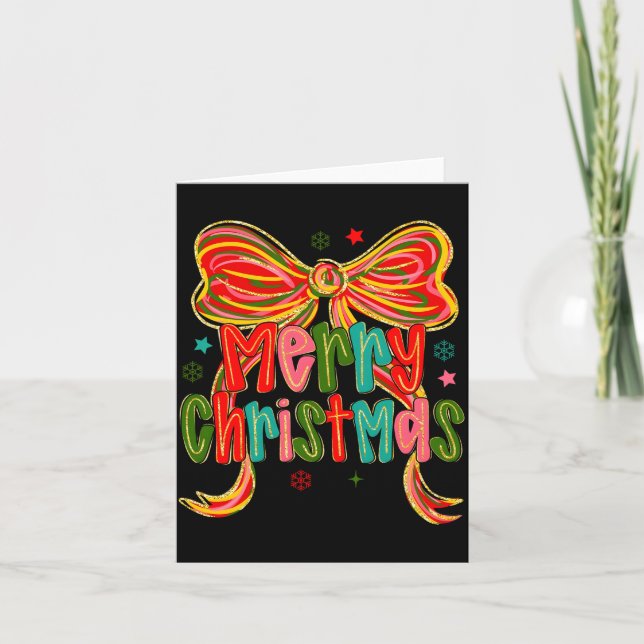 Carte Merry Christmas Coquette Bow Christmas Women Girls (Devant)