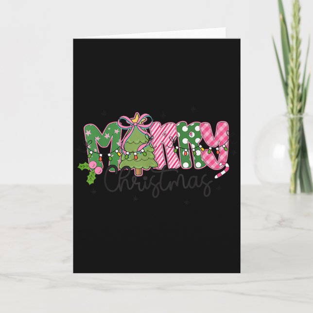 Carte Merry Christmas Coquette Bow Family Xmas Men Women (Devant)