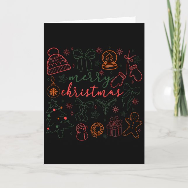 Carte Merry Christmas Doodle Xmas Tree Gingerbread Men W (Devant)