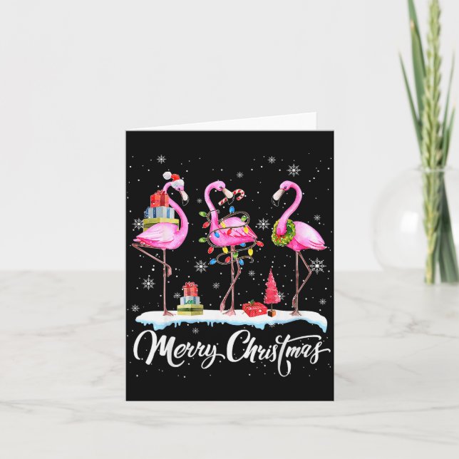 Carte Merry Christmas Hat Santa Flamingo Light Christmas (Devant)