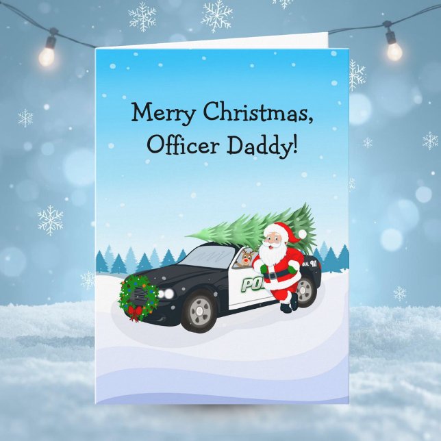 Carte Merry Christmas Officer Daddy Santa With Cop Car (Créateur téléchargé)