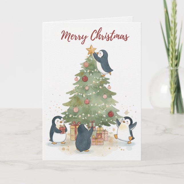 Carte Merry Christmas Penguins Card Cute Kids & Family (Devant)