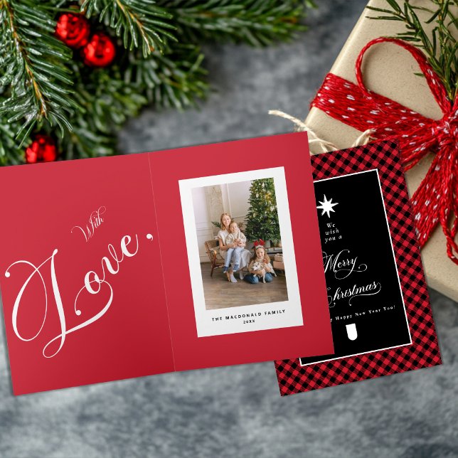 Carte Merry Christmas Red Buffalo Plaid Folded Photo (Créateur téléchargé)
