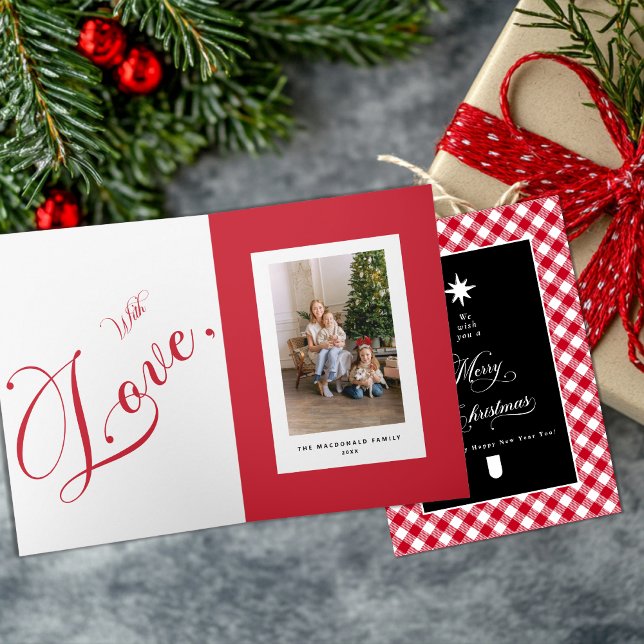 Carte Merry Christmas Red Buffalo Plaid Photo Folded (Créateur téléchargé)