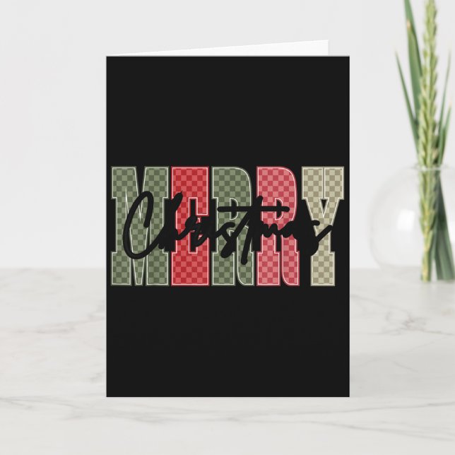 Carte Merry Christmas Red Green Plaid Checkered Xmas Gir (Devant)