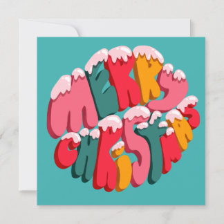 Carte Merry Christmas Retro Bubble Letters Snow Cute 