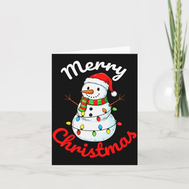 Carte Merry Christmas Snowman Santa Hat Holiday Kids Men (Devant)