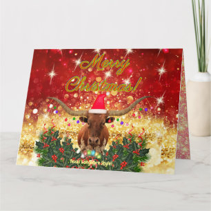 Carte MERRY CHRISTMAS Texas LongHorn Style!