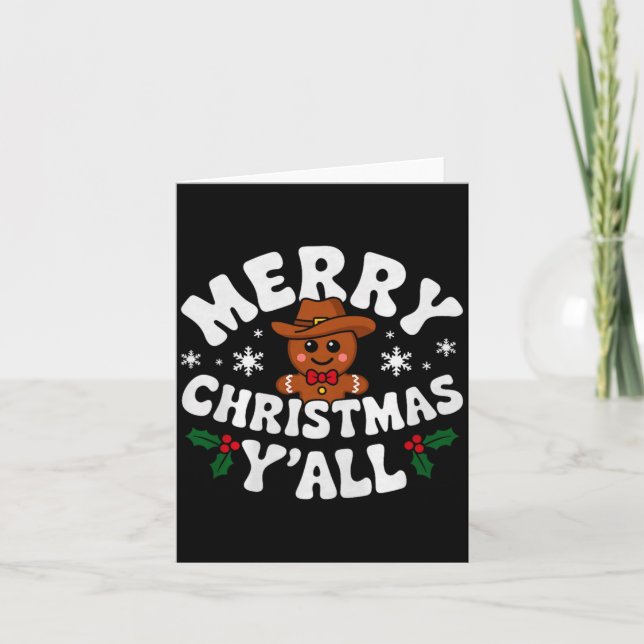 Carte Merry Christmas Yall Gingerbread Cowboy Howdy West (Devant)