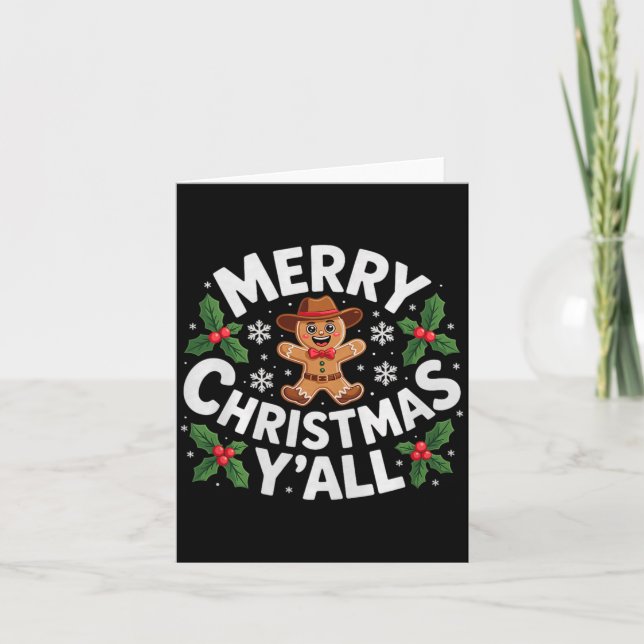 Carte Merry Christmas Yall Gingerbread Cowboy Howdy West (Devant)