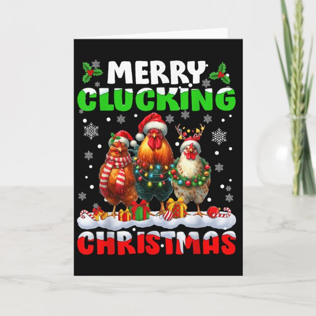 Carte Merry Clucking Christmas Funny Chicken Santa Hat X (Devant)