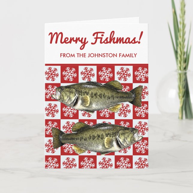 Carte Merry Fishas Bass Pêche Fête de Flammes de neige (Devant)