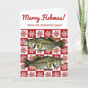 Carte Merry Fishas Bass Pêche Fête de Flammes de neige