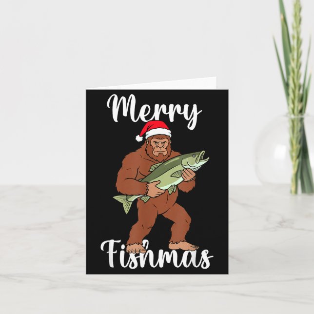Carte Merry Fishmas Bigfoot Fishing Funny Sasquatch Sant (Devant)