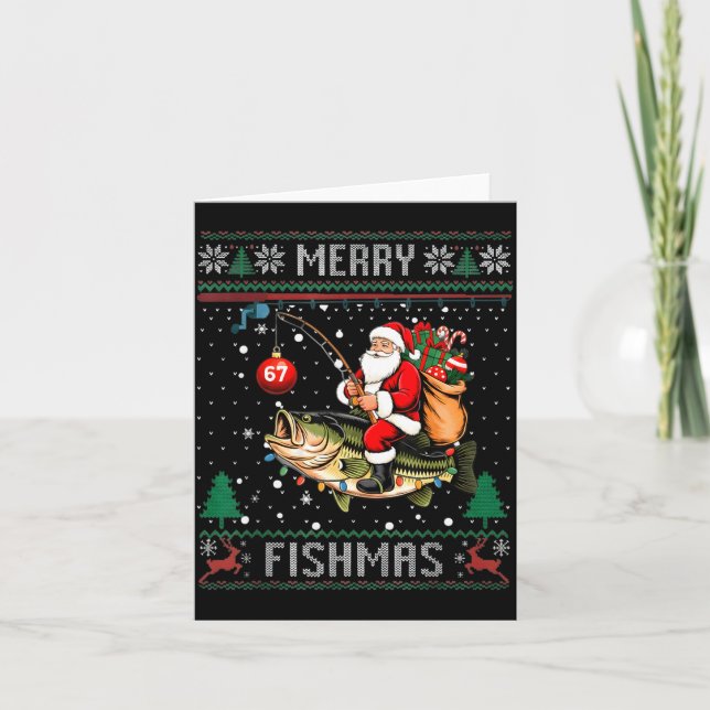 Carte Merry Fishmas Santa Riding B Fish Christmas Ugly S (Devant)