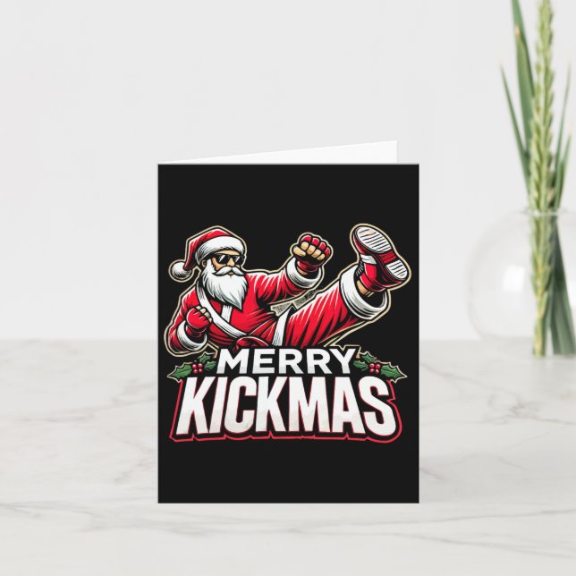 Carte Merry Kickmas Karate Père Noël Martial Arts Noël (Devant)