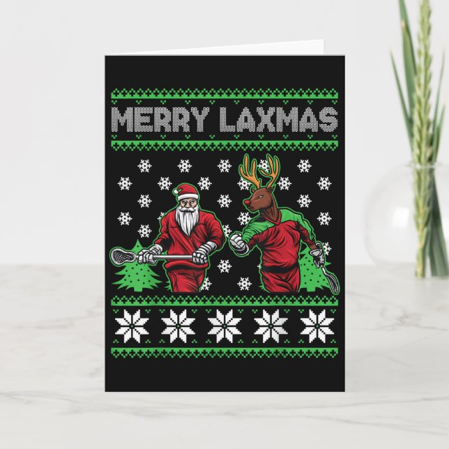 Carte Merry Laxmas Funny Christmas Lacrosse Player Holid (Devant)