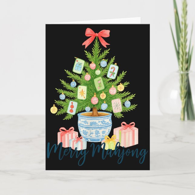 Carte Merry Mahjong Christmas Tree Chinoiserie Holiday  (Devant)