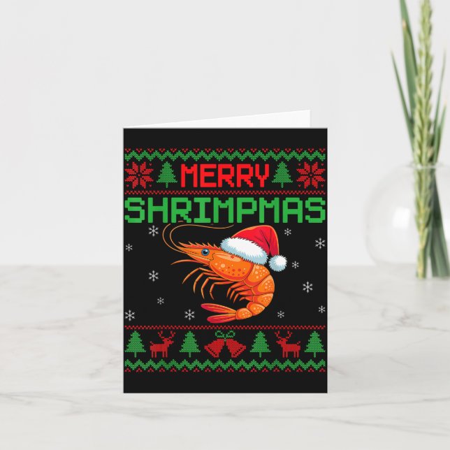 Carte Merry Shrimpmas Funny Shrimp Ugly Christmas Sweate (Devant)
