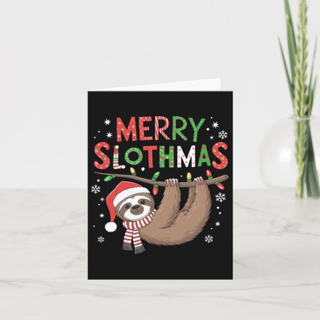 Carte Merry Slothmas Chapeau de Père Noël Pyjama Filles  (Devant)