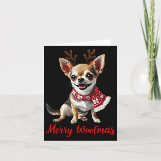 Carte Merry Woofmas Chihuahua Dog Meme In Reindeer Antle (Devant)