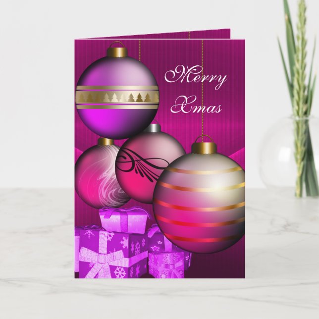 Carte Merry Xmas Plum Pink Balls (Devant)
