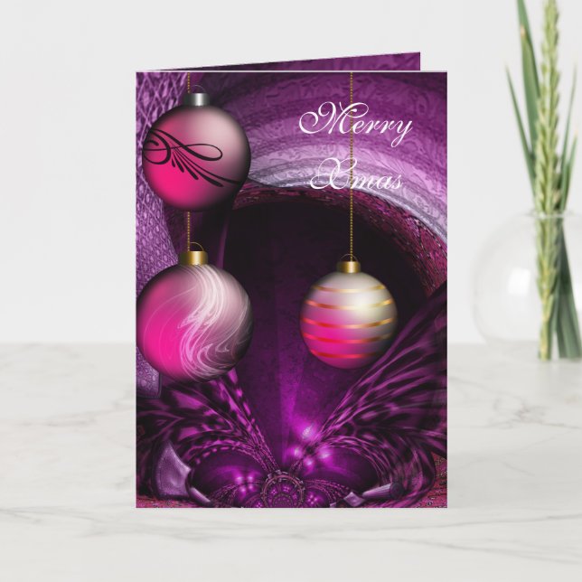 Carte Merry Xmas Plum Pink Balls (Devant)
