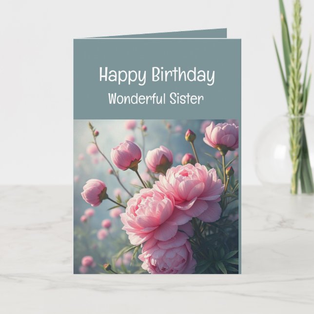 Carte Merveilleuse Soeur Anniversaire Peony Garden Flowe (Devant)