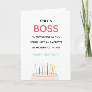 Carte merveilleux patron/manager drôle gâteau d'annivers