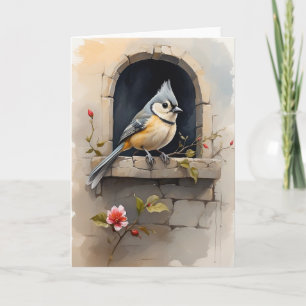 Carte Mésange à tête noire se reposant sur un rebord de 