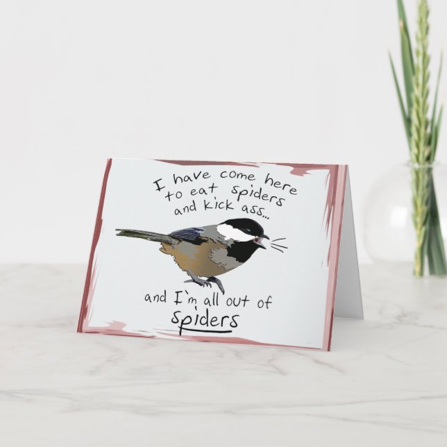 Carte Mésange drôle Anniversaire Kick-ass Oiseau Mange A (Devant)