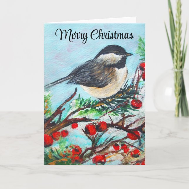 Carte Mésange Joyeux Noël d'hiver (Devant)