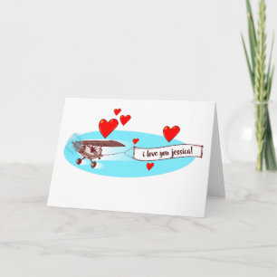 Carte message d'amour avec dessin animé de l'avion