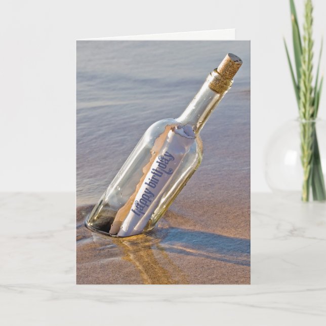 Carte message d'anniversaire dans une bouteille (Devant)