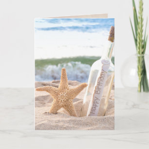 Carte Message d'anniversaire dans une bouteille avec éto