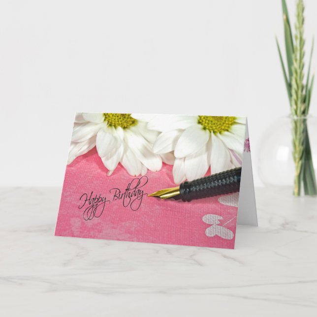 Carte Message d'anniversaire du stylo de fontaine (Devant)