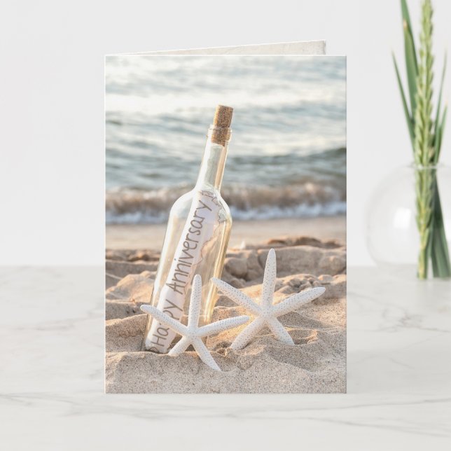 Carte message d'anniversaire heureux dans une bouteille  (Devant)