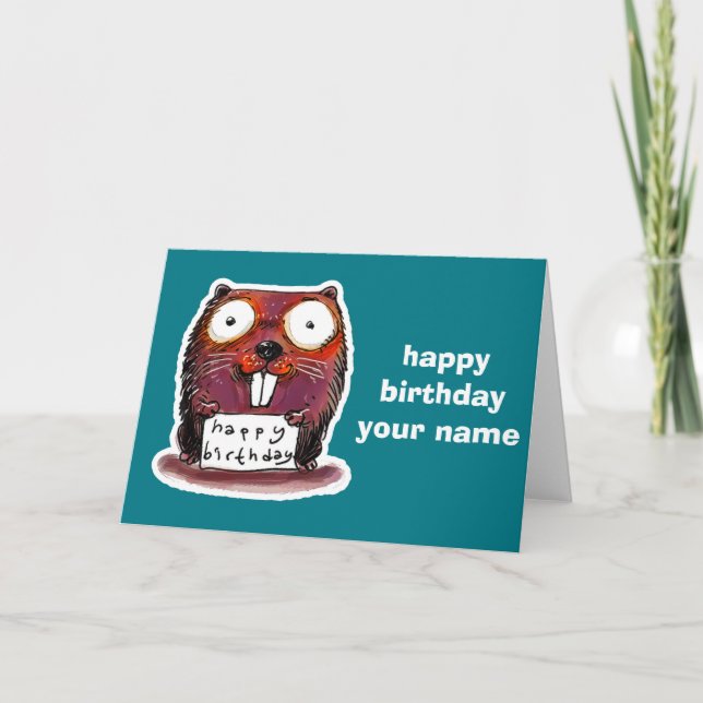 Carte message d'anniversaire heureux de castor de style  (Devant)