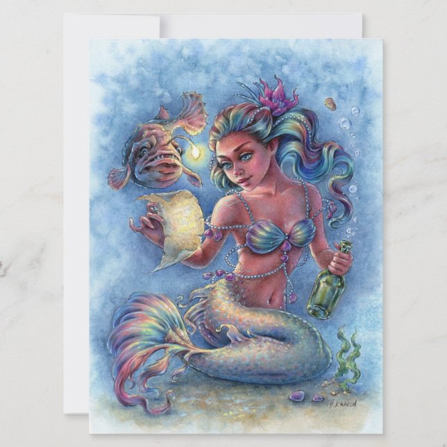 Carte Message dans la bouteille Imaginaire de sirène car (Devant)