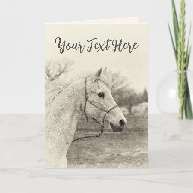 Carte Message personnalisé Cheval blanc Vintage (Devant)